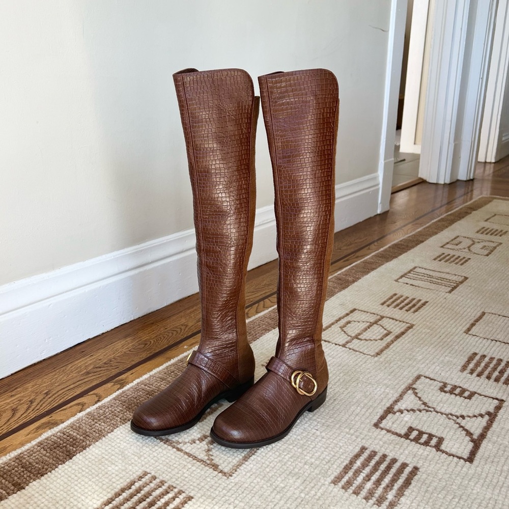 NWT Stuart Weitzman Siela Croc Embossed Above Knee Boots